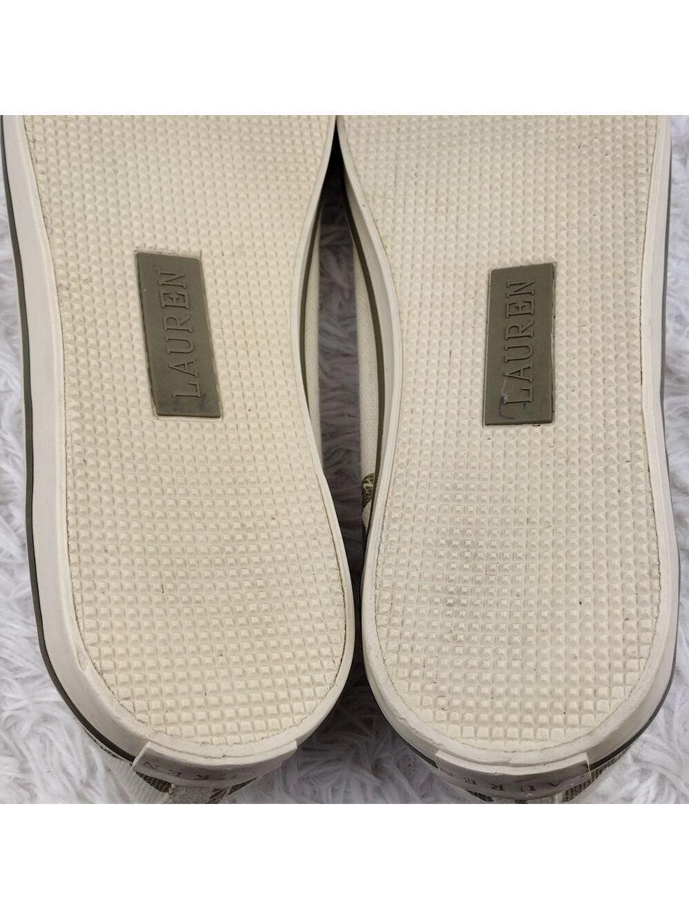 LAUREN Ralph Lauren Emilia Cream Canvas Nautical Slip On Flats 802077018 - Picture 7 of 14